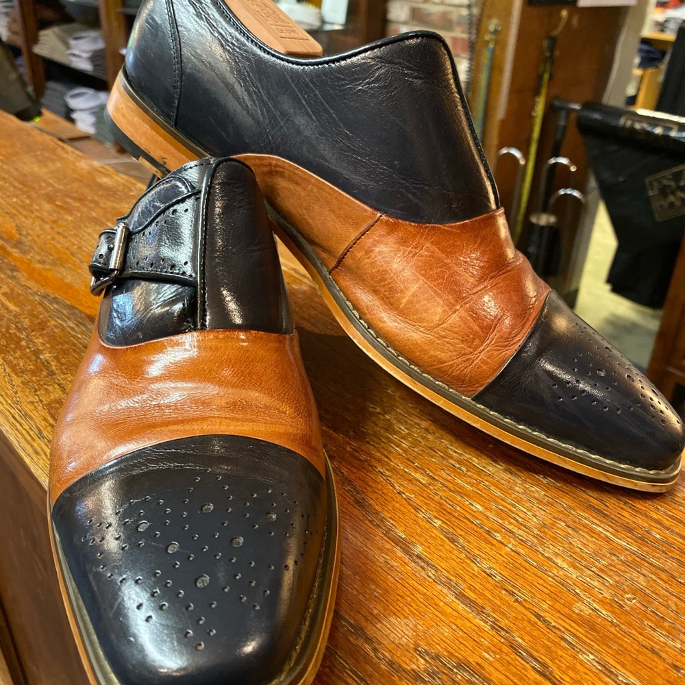 Stacy Adams navy/brown single monk strap shoes